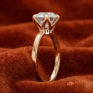 <b>Dainty</b> Rose Gold Round Anniversary <b>Ring</b> – Modern Thin Shank Solitaire with Star Setting - Product Image 3
