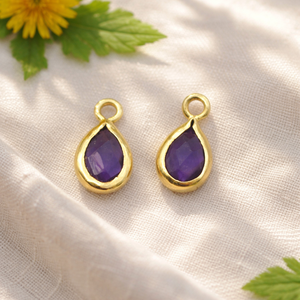 Natural Amethyst Pear Pendant Gold Plated Bezel <b>Set</b> Charm Birthstone Earring Wholesale Jewelry Connector Sold Per <b>Pc</b> - Product Image 1