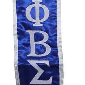 Estola de Graduación Phi Beta Sigma Azul Rey de Satén con Letras Griegas Bordadas, Banda Personalizada para Fraternidad, Suministro al por Mayor OEM - Product Image 3