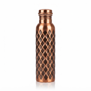 Botella de Agua de Cobre con Tapa de Rosca con Diseño de Diamantes, Frasco Reutilizable Portátil para Viajes, Diseño Moderno para el Hogar, Hotel, Restaurante - Product Image 1