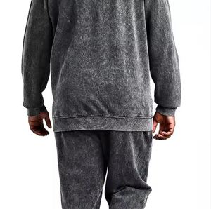 Oem Manufactures Fashion Acid Wash Tracksuit With Distressed Embroidery Solid Color Acid Wash <b>Track</b> <b>Suit</b> - Product Image 6