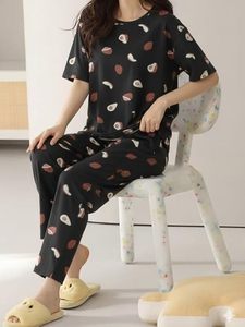 Women’s Cotton Printed Nightwear Set Round Neck Half Sleeve T-Shirt Top & <b>Pyjama</b> Pants Lounge Set - Product Image 2