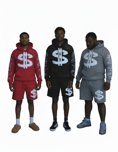 Conjunto de Sudadera y Pantalones Cortos Oversize Vintage con Estampado Serigrafiado, Personalizado con Pedrería en Toda la Superficie, Sudadera Corta con Cremallera y Pantalones Cortos para Hombre - Product Image 4