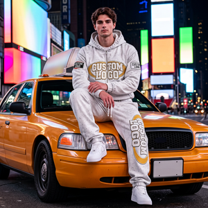 Ensemble sweat à capuche et pantalon de survêtement 100 % coton délavé pour homme – Coordonnés de mode urbaine surdimensionnés et épais personnalisés - Product Image 5