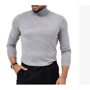 Pull d'hiver pour homme en laine acrylique à séchage rapide, couleur unie gris noir, manches régulières, pour les entraînements - Product Image 4