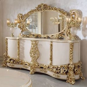 Royal Luxury Solid Teak Wood <b>Console</b> <b>Table</b> Victorian <b>Gold</b> Carved Sideboard Cabinet Grand Oval Mirror Living Room Buffet Set - Product Image 1