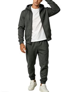 Ensemble sweat-shirt et pantalon de jogging pour homme, hiver, uni, à capuche, zippé, tricoté, imperméable, 100% polyester, coupe classique, décontracté, avec poches - Product Image 2