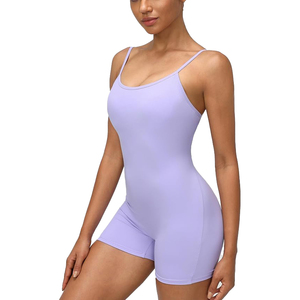 Sexy Spaghetti <b>Strap</b> Yoga Bodysuit Women Seamless Ribbed Knit Biker Short Romper for Dance Workout Gym - Product Image 2