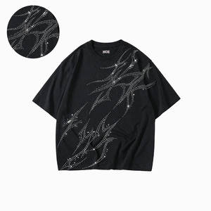 Camiseta de cuello redondo para hombre, de alta calidad, lisa, de 300 g/m², con logotipo personalizado con pedrería, estilo oversize, para verano - Product Image 1