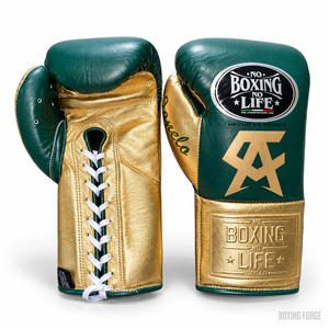 No Boxing No Life Leather Boxing Gloves Green Gold Lace-Up Customized Color Lightweight Breathable Made Pakistan Adult Training - Product Image 1