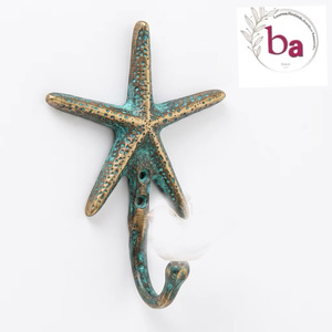 Gancho de Pared Ba Starfish de Hierro Fundido, Decoración Costera Vintage, Gancho Individual para Ropa, Resistente al Óxido, Acabado Azul Desgastado - Product Image 5