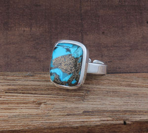 Anillo de Plata de Ley con Turquesa Azul Natural en Forma de Cojín, Joyería de Moda Boho Hecha a Mano, Precio de Fábrica, Regalo para - Product Image 2