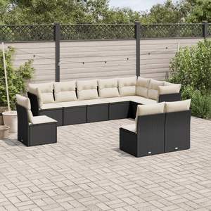 Set Divano da Giardino in Polyrattan Nero con Piedini Regolabili Grandi - Product Image 1