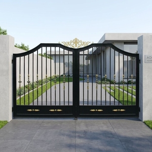 Portail extérieur à double battant en fer forgé thermolaqué KHP, design résistant à la rouille, haute durabilité, montage facile, style minimaliste - Product Image 5
