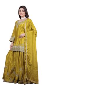 Nueva Colección de Salwar Kameez Moderno y Elegante con Corte Acampanado, en Seda Chinon Pura de Secado Rápido, para Todas las Temporadas, con Bordado para Bodas - Product Image 1
