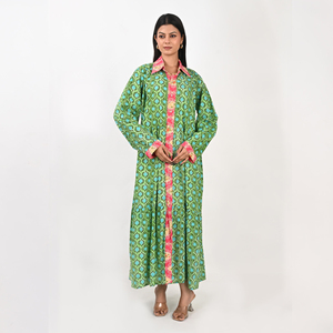 Elegant Printed <b>Long</b> <b>Kaftan</b> Dress Full Sleeves Collar Neckline Button Front Comfortable Cotton Fabric Casual Daily Wear - Product Image 1