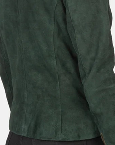 2026 Premium Quality Women's High Street Women's Green Suede Moto Jacket <b>Stand</b> Collar Full Sleeve Zipper Closure Autumn Wear - Product Image 4