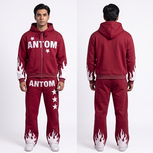 Ensemble survêtement homme grande taille hiver bleu à capuche avec pantalon de jogging imprimé graphique blanc audacieux style hip-hop streetwear décontracté 100% coton - Product Image 1