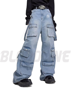 Pantalon cargo en toile noire délavée, coupe large, 100% coton, taille mi-haute, séchage rapide, coupe décontractée - Product Image 4