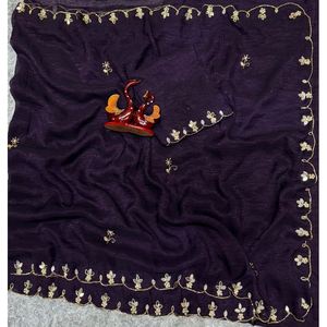 DISEÑADOR CANDY CRUSH MIRROR CUTDANA MANO FRONTERA TRABAJO SAREE CON BLUSA DESCOSTADA VINO - Product Image 1