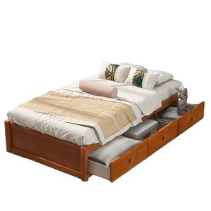 Modern Minimalist Teak <b>Bed</b> <b>Frame</b> with Solid Wood Featuring Storage Drawers - Product Image 1