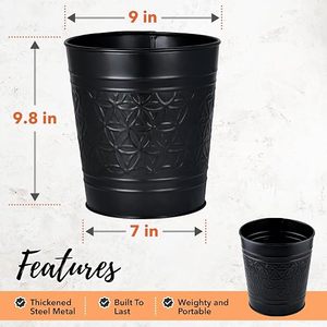 Modern Black Embossed Metal Wastebasket Decorative Iron Trash Can for Bathroom Bedroom Office & Home Decor - Product Image 4