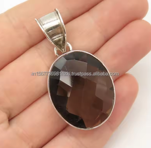 Colgante de cuarzo ahumado natural, lágrima facetada hecha a mano con plata de ley sólida, hermoso cristal gris profundo, regalo perfecto - Product Image 4