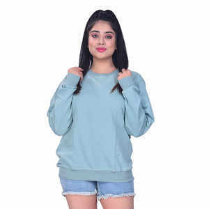 เสื้อสเวตเชิ้ตคอกลมทรงยาว ไซส์พลัส แฟชั่นวินเทจคุณภาพสูง ผ้าฝ้าย 100% สกรีนโลโก้ได้ สีน้ำเงิน สำหรับผู้หญิง - Product Image 1