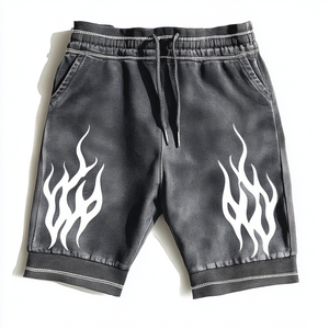 Shorts de jogging vintage pour hommes, effet délavé, en coton French Terry, ourlet brut, respirants, antibactériens, style streetwear – Meilleures ventes - Product Image 1