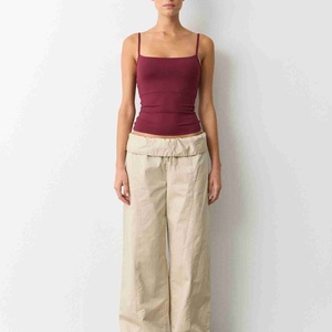 Camiseta de tirantes deportiva de algodón 100% elástica, acanalada, lisa, transpirable y de ajuste ceñido para mujer - Product Image 4