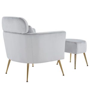 Poltrona da Interno in Flanella Grigio Chiaro Semi-Smontabile con Piedini e Pedane Dorati per Soggiorno - Product Image 5