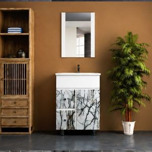Marbela Eco Wall-Mounted Ceramic Basin Bathroom <b>Vanity</b> <b>Table</b> with Mirror Included Indigo collection Design From India - Product Image 1
