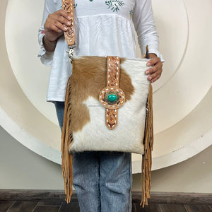 2025 Simple & Stylish Crossbody <b>Bag</b> Large Capacity Tooled Cowhide <b>Leather</b> Crossbody <b>Bag</b> Turquoise Stone Shoulder Versatile <b>Bags</b> - Product Image 4