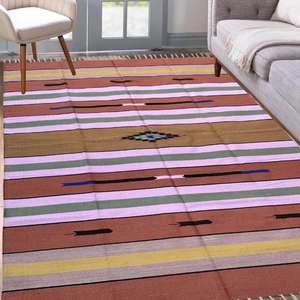 Artisan Handloom Cotton Dhurrie <b>Rug</b> in <b>Traditional</b> Kilim Pattern Ideal for Hallways and High Use Areas - Product Image 1