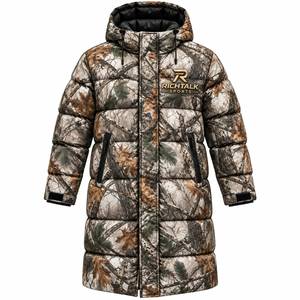 <b>Men's</b> Hooded <b>Long</b> Puffer Jacket <b>Black</b> Gold Print Windproof Down Winter Sporty Zipper Closure Thick Polyester <b>Coat</b> - Product Image 2