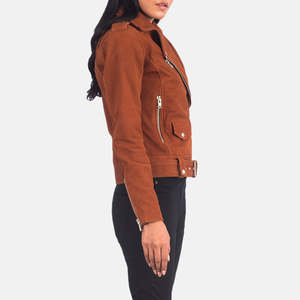 Blouson Biker Matelassé en Daim Marron Écologique Séchage Rapide Broderie 3D Respirant Hiver Femme Fermeture Éclair Pièces Détachables - Product Image 2
