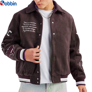 Veste universitaire pour homme en laine avec motifs brodés, col rabattable, fermeture éclair, style décontracté pour l'automne - Product Image 5