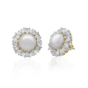 4.57 Cttw White CZ & Pearl <b>Stud</b> Earrings 925 Sterling <b>Silver</b>, Round Baguette Marquise Cut Cubic Zirconia Earrings for Women - Product Image 3