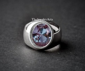 Bague de fiançailles vintage en Alexandrite, taille ovale, halo, argent sterling 925, bijou pierre de naissance, pierre précieuse changeante de couleur, cadeau - Product Image 6