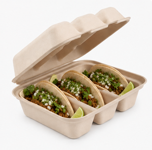 Boîte d'emballage alimentaire à emporter en bagasse moulée écologique, carrée, à 3 compartiments, avec couvercle - Product Image 3