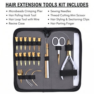 Kit complet d'outils pour extensions capillaires : Pince à micro-anneaux, Outil à perles, Anneau de séparation, Aiguilles en C - Product Image 2
