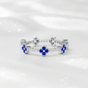 Dainty Flower Shape Wedding Band Zircon Blue Diamond Brilliant Cut 925 Sterling Silver Luxury Eternity Stackable Engagement <b>Ring</b> - Product Image 3