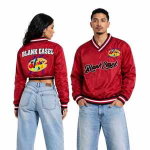 Custom College Windbreaker Spirit Satin Pullover <b>Jacket</b> Team Warm Up Top Embroidered Patch OEM Manufacturer Men's <b>Jackets</b> - Product Image 1