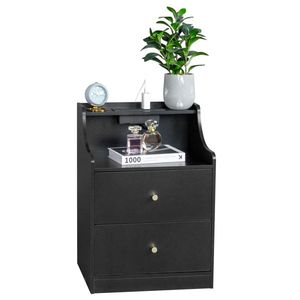 FCH 45*35*63cm Black Particle Board Nightstand with Two Drawers and Gold Tapered Handle Triamine Matt 1 Wireless Charging Port - Product Image 6