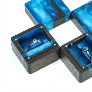 CUSTOM HANDMADE Wholesale Engagement <b>Proposal</b> Wedding Unique Double Slot Wooden and Resin Jewelry <b>Ring</b> <b>Box</b> - Product Image 4
