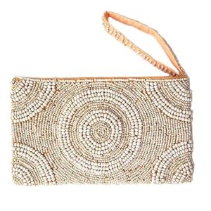 Déclaration Artisanat Perlé Broderie Beige Eye Design Petit Portefeuille Sac Premium Élégant Fantaisie À La Mode Dernière Par Hiba Enterprises - Product Image 1