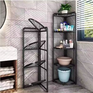 Estante de Almacenamiento Esquinero Moderno de 5 Niveles, Organizador de Cocina y Baño que Ahorra Espacio, Soporte Utilitario de Metal Negro - Product Image 4