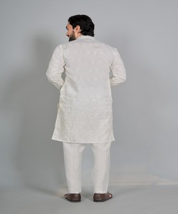 White <b>Men's</b> Cotton Silk <b>Kurta</b> Pajama Traditional Wedding Ethnic Wear India Pakistan Regular Fit 85414 SWASTIK- TOXIC 2 - Product Image 4