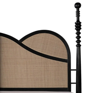 Transitional <b>Rattan</b> <b>Bed</b> <b>Frame</b> with Wooden <b>Frame</b> Black and Natural Woven Panel Headboard and Footboard Handmade Bedstead - Product Image 4