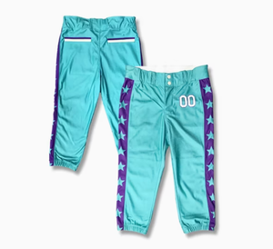 Teal Polyester Athletic Pants With Purple Star Stripes Elastic Waist Breathable Unisex All Seasons Sports Wear - Product Image 1